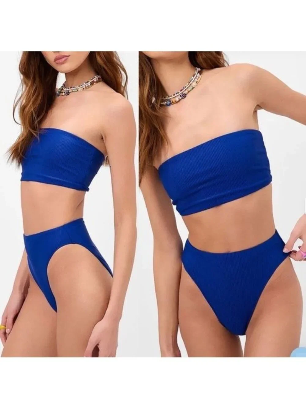 NWT Frankie's Bikinis Jenna Ribbed High Waist Bikini Bottom XXL Cerulean Swim